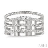 3/8 Ctw Rope and Round Diamond Multi Row Layered Fashion Ring in 14K White Gold